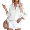 Ropa de Mujer Europea y Americana en Stock Primavera 2023 Nuevo Amazon Satén Manga Larga Cuello en V Oficina Negocios Camisa Elegante