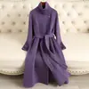 Casaco feminino de lã dupla face, modelo longo, com gola alta, fechamento de botões de um botão e cintura marcada, um novo design outono/inverno 2026