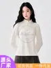 Camiseta interior blanca con media cremallera para mujer, otoño e invierno, engrosada, cepillada por ambos lados, a prueba de viento, sudadera de cuello medio alto, camiseta, talla grande