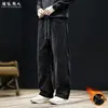Pantalones Casuales de Pana de Algodón Puro de Peso Pesado 320g con Pierna Curva para Hombre Otoño Invierno Caqui Sueltos de Pierna Recta Talla Grande Pantalones Largos