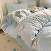 Set de Algodón de Cuatro Piezas Estilo Ins de Dibujos Animados Lindo 100% Algodón Funda de Edredón Sábanas Juego de Cama de Tres Piezas para Dormitorio Niños