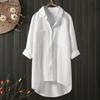 Novedad Otoño/Invierno 2026 Camisa Casual de Color Sólido para Mujer Cárdigan de Algodón y Lino de Otoño Top de Manga Larga con Doble Bolsillo