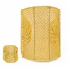Apertura Conjunto de Anillos de Pulsera de Cobre Dubai Hueco Tallado Chapado en Oro Joyería Novia Shale Joyería de Oro Venta Directa de Fábrica