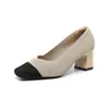 569 Sapatos de salto alto Princess femininos salto grosso novo 2024 bico quadrado boca em V padrão reto cor sólida versátil sapatos de salto único estilo garota francesa