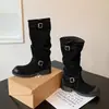 Fivela de cinto no mesmo estilo de blogueira e influenciadora botas de montaria em couro bovino integral outono/inverno 2026 salto médio grosso bico redondo cano alto botas longas para mulheres