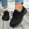 Zapatos Casuales de Malla Flyknit Nuevos de Primavera y Otoño con Cordones Transpirables Zapatos Deportivos de Malla para Mujer Talla Grande en Stock Comercio Exterior