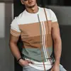 2026 Comercio Exterior Transfronterizo Camiseta de Verano para Hombre Estilo Europeo y Americano Bloques de Color Rayas Cuello Redondo con Colores Contrastantes Versátil Manga Corta Venta al por Mayor
