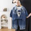 Cárdigan de Chaqueta de Mezclilla Degradada Guapa para Niños Conjunto de Tres Piezas Primavera y Otoño 2025 Nueva Moda Traje de Otoño para Niños