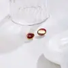 Brincos de Feijão de Acácia Vermelha Estilo Ab, Cor Sólida com Blocos de Cor, Acessórios de Orelha Modernos e Elegantes, Brincos com Pino de Prata Esterlina 925 com Toque de Luxo para Mulheres