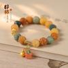 Pulsera de círculo único con colgante de ágata, caqui y melocotón con fuente de sal fresca estilo Mori de la marea nacional de raíz de Bodhi de loto Duobao paso a paso