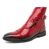 Botas Martin vermelhas vibrantes e estilosas, botas da tendência da moda europeia, sapatos masculinos de couro de cano alto com efeito desgastado, botas de couro de tamanho grande da Amazon