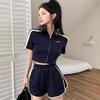 Nuevo Traje de Moda Patchwork Chica Caliente para Mujer Verano Ins Top Corto Shorts de Cintura Alta Conjunto Casual Deportivo de Dos Piezas