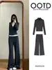 Conjunto de Moletom Esportivo Estilo Old Money Personalizado para Mulheres, Jaqueta de Penas Outono/Inverno com Conjunto Casual de Duas Peças, Casaco Slim Fit para Outono Inicial