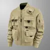 Jaqueta Bombeiro Nova Primavera 2025 Masculina Workwear Multi-Bolsos Gola Baseball Roupa de Motociclista Jaqueta Baseball Fina