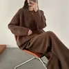 Conjunto de punto de dos piezas para mujer de Amazon transfronterizo, nuevo estilo casual holgado de color liso para otoño e invierno, suéter de cuello redondo