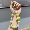 Cadena de teléfono móvil transfronteriza con cuentas acrílicas, llavero, colgante para cordón, unisex, DIY, hecho a mano, cadena de cuentas de dopamina