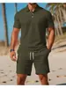 Conjunto de camisa polo masculina de verão novo para comércio exterior transfronteiriço, terno de moda versátil casual esportivo de manga curta slim fit para homens