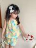 Nuevo traje de dos piezas de verano para niñas, estilo pintura al óleo floreciente, traje de verano para niñas, estilo occidental, falda de tirantes, pantalones, celebridad en línea