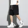 Calções de secagem rápida de seda gelada para homens, roupa externa fina de verão, calças largas de cinco pontos, calças esportivas casuais soltas