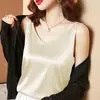 Camisola de Seda de Amora com Decote em V, Resistente, de Fundo Alto, Imitação de Seda, Conjunto Feminino e Versátil com Base de Cetim