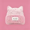 Gorro de punto lindo estilo coreano con orejas de gato para mujer, cálido y protege los oídos para otoño e invierno, hace que la cara se vea más pequeña, gorro de punto versátil