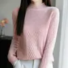 Suéter de Lana 100% Pura de Cuello Medio para Mujer, Tejido Jacquard de Diamantes, Suéter Holgado Cálido de Manga Larga, Prenda Base Superior