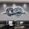 Sala de Estar Pintura Decorativa Novo Estilo Chinês Parede de Fundo de Sofá Sala de Chá de Luxo Paisagem Atmosférica Mural Luminoso com Iluminação LED
