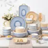 Conjunto de Louças e Pratos Cerâmicos Japoneses para Uso Doméstico Novo 2024 Cor Sob Esmalte Tigela de Arroz e Prato de Jantar de Alto Valor Presente de Inauguração