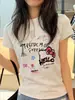 Camiseta de Manga Corta para Mujer con Diseño de Graffiti de Dibujos Animados Retro Americano, Top de Manga Corta Dulce y Versátil para Chicas, Camiseta