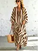 Vestido longo solto com decote V e estampa de zebra para mulheres, vestido de praia estilo férias, vestido robe estampado da moda europeia e americana