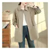 Gabardina vintage casual de longitud media con cuello de solapa y bolsillos de botón para mujer, cárdigan holgado de talla grande para el otoño