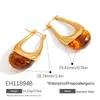 Pendientes de Titanio Acero Inoxidable Yuhui Transfronterizos Estilo Maillard Color Ámbar Resina Retro Chapado Color Oro Real Acero Inoxidable Conservador de Color