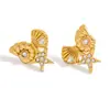 Pendientes de acero inoxidable transfronterizos, temperamento, piedra Hao, joyería simple, cadena de color dorado y plateado de 18K, pendientes de estrella de mar, pendientes