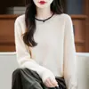 Elegante Suéter Gris 100% Lana Pura para Mujer, Nuevo Top de Capa Interior Falso de Dos Piezas con Cuello Redondo, Suéter de Punto Holgado Color Block