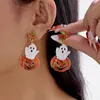 Bestseller transfronteiriço na Europa e América: Brincos exagerados de Halloween em liga com pingente de óleo, cabeça de abóbora fantasma fofa, brincos de feriado para mulheres