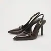 Zapatos de Tacón Alto con Tira Trasera y Punta Fina con Estampado de Piedra, Diseño de Nicho Europeo y Americano, Modernos, Elegantes, Lujo Ligero, Sandalias de Tacón de Aguja para el Trabajo