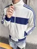 Marca de moda americana Sudadera Blanca con Rayas de Tres Colores Contrastantes y Cuello Alto para Hombres y Mujeres Otoño Temprano Delgada Cardigan Chaqueta con Sentido de Diseño de Pareja