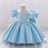 Vestido Europeu e Americano Transfronteiriço para Bebê de Um Ano Vestido Infantil de Cetim Bordado com Laço Vestido de Casamento Vestido de Princesa Vestido de Aniversário para Bebê