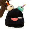Touca de Tricô Engraçada Colorida Novo Estilo Outono e Inverno Fofa Infantil Pai-Filho Coreana e Japonesa Touca com PomPom Proteção Quente