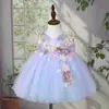 Vestido infantil com flores tridimensionais, vestido fofo de tule para daminha com pérolas, vestido de princesa Lolita, vestido de aniversário atacado