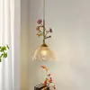 Lámpara Colgante de Mesita de Noche para Habitación de B&B Estilo Francés Vintage para Estudio Entrada Flor de Rosa Creativa Lámpara de Iluminación Ambiental de Vidrio