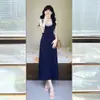 Vestido Regata Sexy Azul de Alta Qualidade Estilo Coreano para Mulheres, Novo Modelo Verão 2026, Vestido Longo Estilo Ol Francês para Férias na Praia