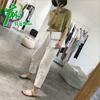 Pantalones Harem Petite 145 de Algodón y Lino para Mujer, Verano Estilo Japonés, Holgados, Adelgazantes, Versátiles, Casuales, Holgados, Pantalones Zanahoria Recortados, 150