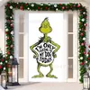 Cubierta de Puerta Decoración de Dibujos Animados del Grinch Cubierta de Puerta Navideña Monstruo Verde Grinch Tela Colgante Tapiz Fondo de Cubierta de Puerta