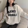 Sudadera Casual Suelta con Forro de Lana y Estampado de Cangrejo de Cinco Paneles para Mujer, Top Vintage de Cuello Redondo y Manga Larga para Otoño e Invierno, Moda Coreana para Mujer