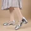 Sapatos Mary Janes da Famosa da Internet com 2026 Sapatos Versáteis Femininos Estilo Verão Combinam com Saias Sapatos Pequenos de Couro Salto Médio Prata Explosivo