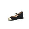 Zapatos Nuevos para Mujer Primavera y Otoño 2025 Zapatos de Costura con Hebilla Baja Zapatos de Tacón Medio Grueso Tallas 31-43 Zapatos de Comercio Exterior