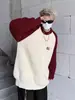 Suéter Patchwork Masculino Inverno Oversize Estilo Japonês Retrô Estilo Preguiçoso Preppy Manga Raglã Casual Solto Malha Tricô