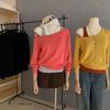 Liquidación, Sin Devoluciones ni Cambios, Estilo Sencillo Conjunto de Dos Piezas: Top sin Mangas de Color Bloqueado con Cuello Halter + Suéter de Punto de Manga Larga Hombros Descubiertos W7032