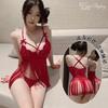 Camisola Sexy de Renda com Alça e Decote em V Profundo, Lingerie Apaixonada com Franjas Sem Tirar, Roupa Íntima Erótica Quente Transparente